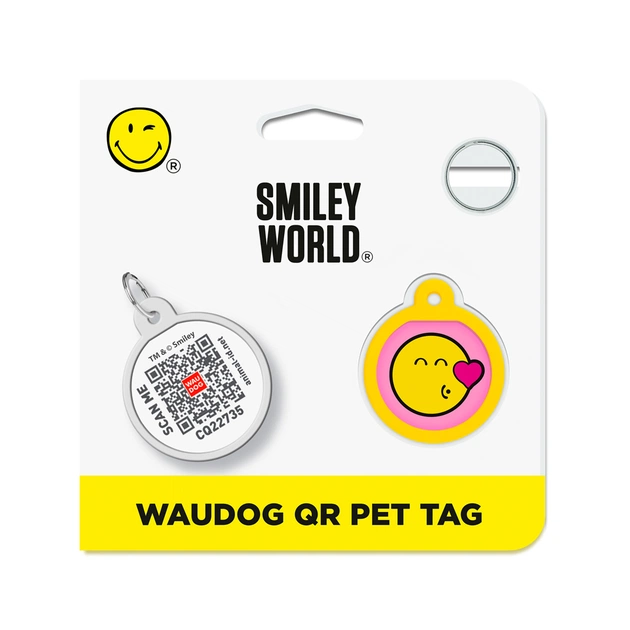 Адресник для тварин WAUDOG Smart ID з QR паспортом "Смайли на рожевому", коло 25 мм (225-0187) - picture 5