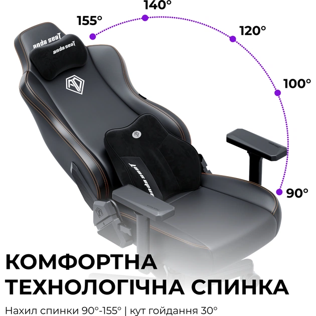 Крісло ігрове AndaSeat Novis Plus PVC XL Black (AD23YC-XL-01-B-PV-B04) - зображення 8