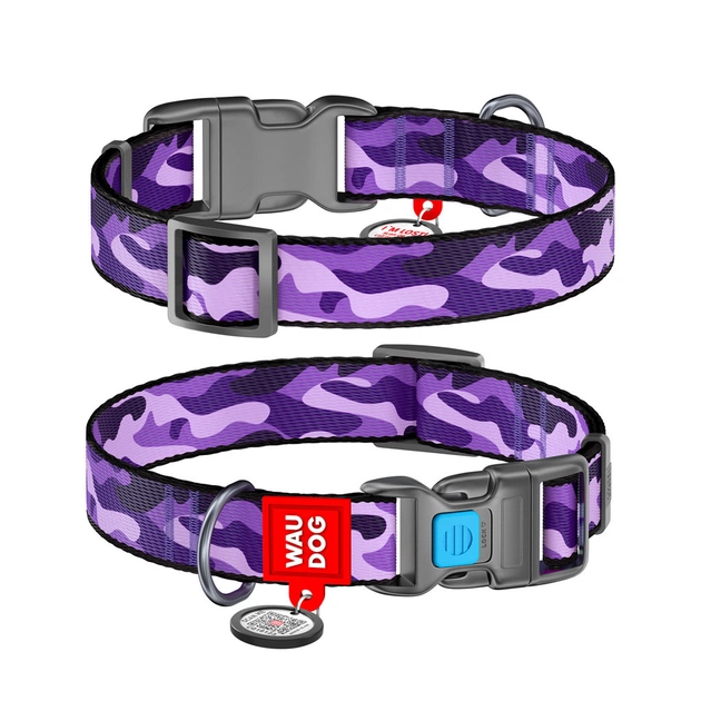 Нашийник для тварин WAUDOG Nylon з QR паспортом "Фіолетовий камо" пластиковий фастекс XL (4716) - зображення 1