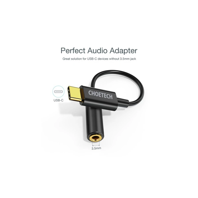 Перехідник USB-C to 3.5mm F stereo-audio (CDLA) Choetech (AUX003-BK) - picture 3