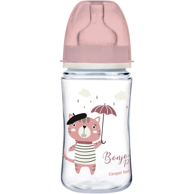Пляшечка для годування Canpol babies Bonjour Paris з широким отвором 240 мл Рожева (35/232_pin) - зображення 1