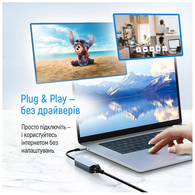 Адаптер USB-C + USB A to RJ45 Ethernet 1000Mbps ColorWay (CW-AD-CRG) - picture 11