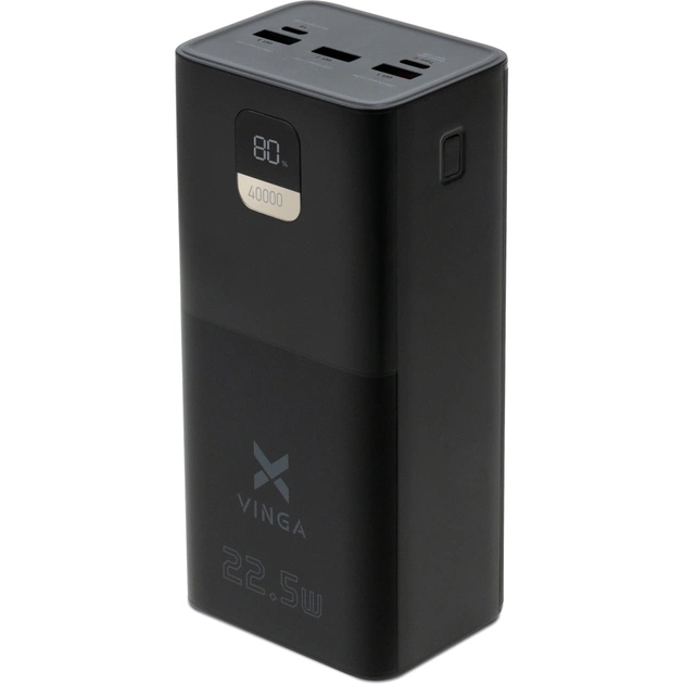 Батарея універсальна Vinga 40000 mAh 22.5W Display Black (VPBB4022) - зображення 1