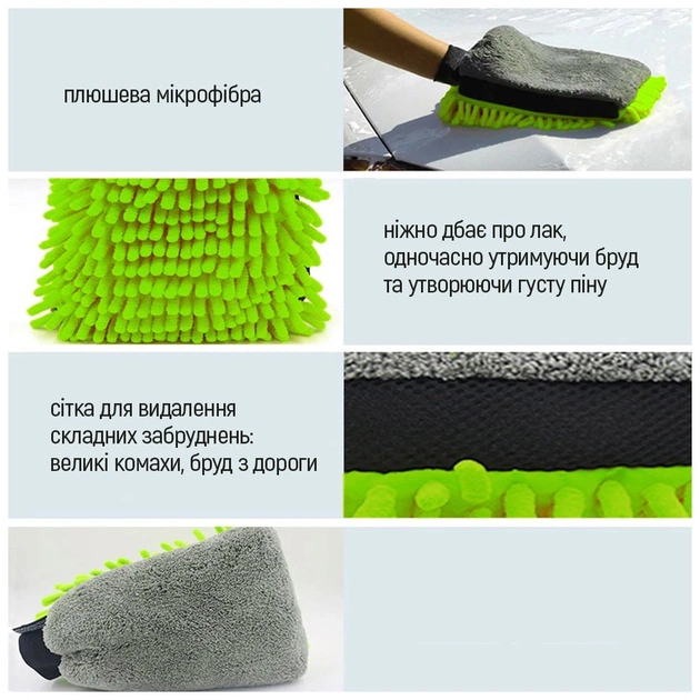 Автомобільна серветка ColorWay Рукавичка з мікрофібри для миття та полірування автомобіля, двостороння (CW-2417) - зображення 5
