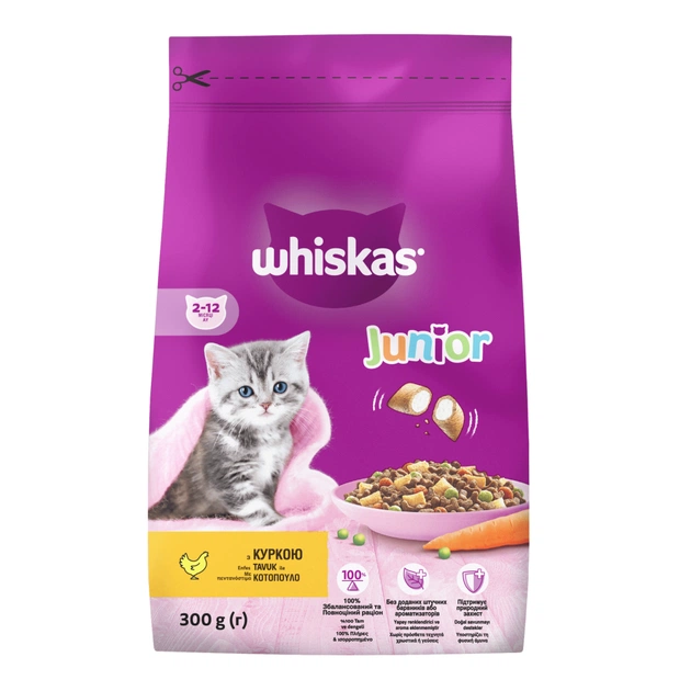 Сухой корм для кошек Whiskas Junior с курицей 300 г (5900951304378) - изображение 1