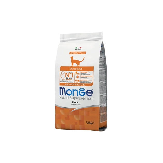 Сухой корм для кошек Monge Cat Sterilised с уткой 1.5 кг (8009470011952) - изображение 1