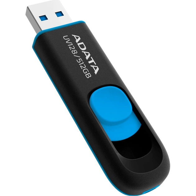 USB флеш накопичувач ADATA 512GB AUV 128 Black/Blue USB 3.2 (AUV128-512G-RBE) - изображение 1