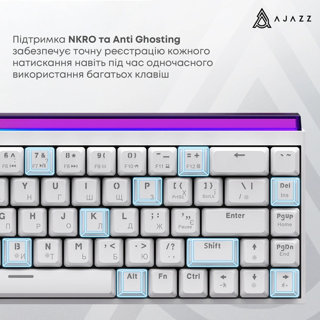 Клавіатура Ajazz NK68 Red Switch USB UA White (NK68-R-W) - picture 12