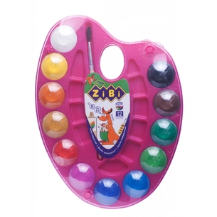 Акварельні фарби ZiBi KIDS Line на палітрі, 12 кол. натур. пензель рожева (ZB.6558-10) зображення 1