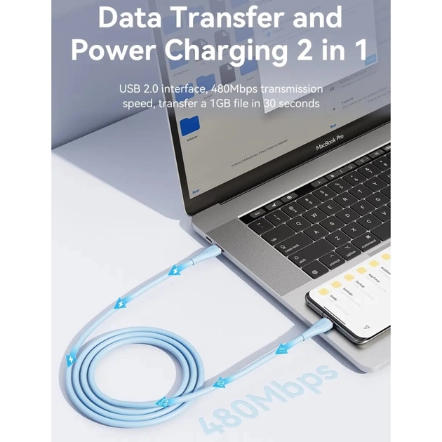 Дата кабель USB-C to USB-C 1.0m USB2.0 100W (20V/5A) Light Green Silicone Vention (TAWGF) - picture 7