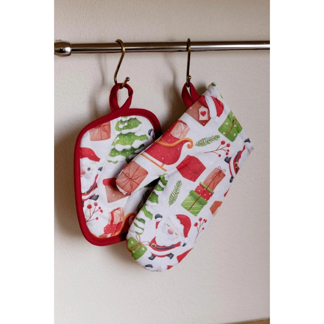 Кухонна прихватка Прованс набір рукавичка та прихватка Санта на білому (035793) - picture 5
