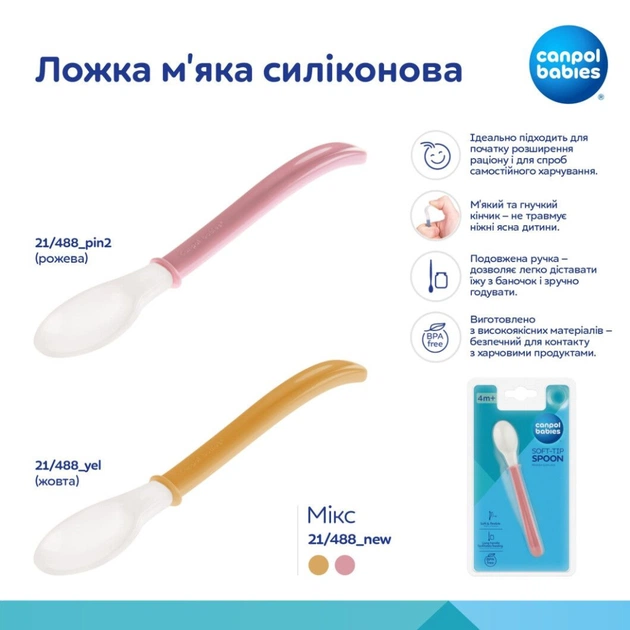 Набор детской посуды Canpol babies ложка м'яка силiконова - жовта (21/488_yel) - изображение 4