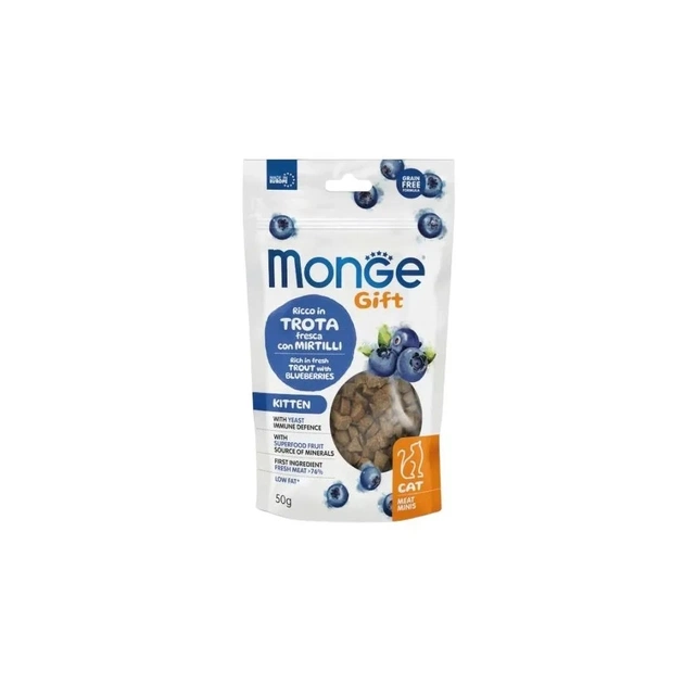 Ласощі для котів Monge Gift Cat Kitten форель з чорницею 50 г (8009470085151) - зображення 1