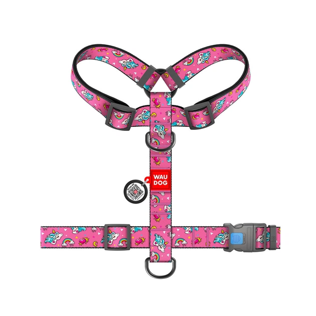 Шлея для собак WAUDOG Nylon анатомічна H-подібна з QR-паспортом "Єдинороги" пластиковий фастекс XL (323-0013) - picture 2