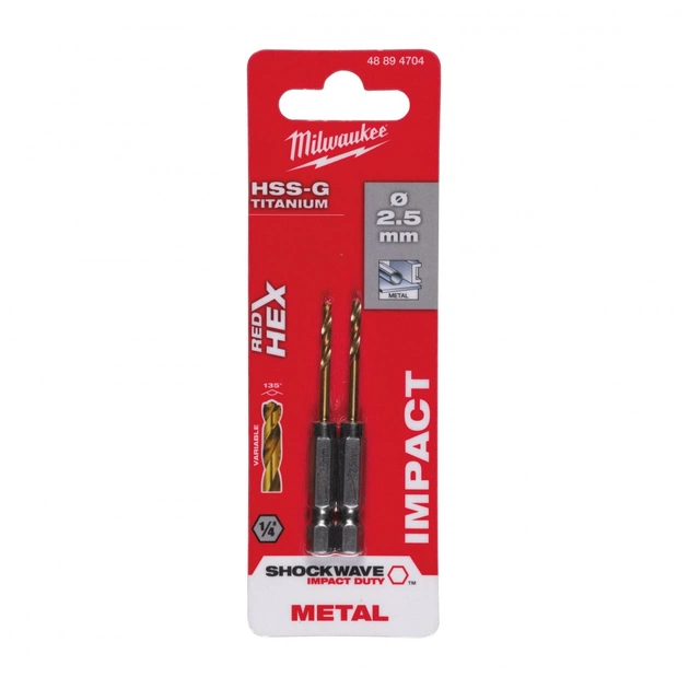 Свердло Milwaukee по металу RedHEX HSS-G TiN, 2,5 мм (2шт) (48894704) - picture 3
