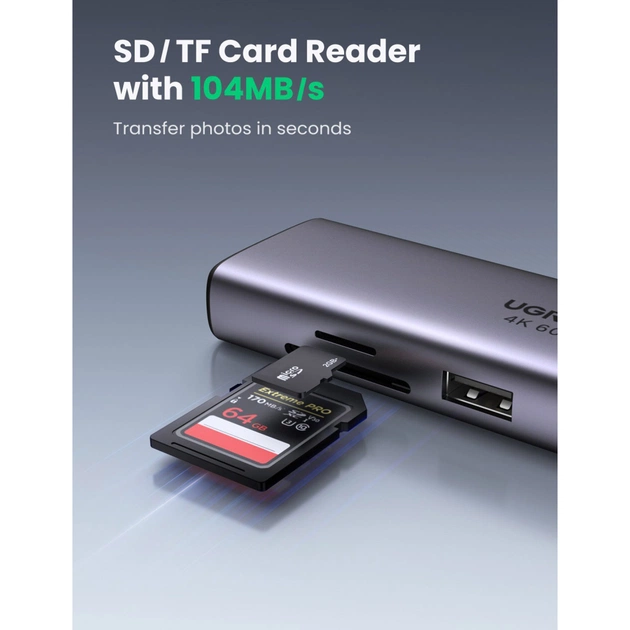 Концентратор Ugreen USB3.1 Type-C to HDMI/USB 3.0x2/RJ45/SD/TF/PD 100W CM512 (60515) - picture 12