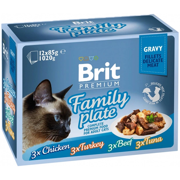Вологий корм для кішок Brit Premium Cat сімейна тарілка в соусі 12 шт х 85 г (8595602519422) - зображення 1