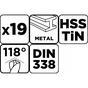 Набор сверл Graphite по металлу, HSS TiN, 1-10мм, кейс, 19шт (54T950) - уменьшенное изображение 6