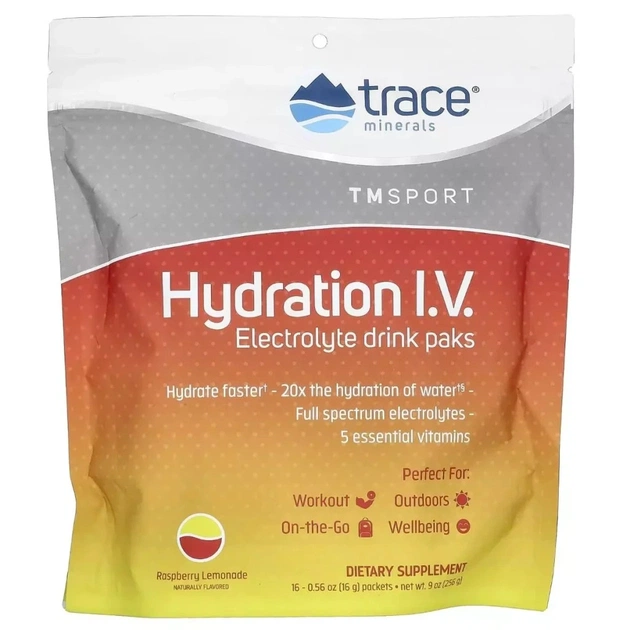 Вітамінно-мінеральний комплекс Trace Minerals Електроліти, смак малини, Electrolyte Drink Paks, 16 пакетів (TMR-00560) - зображення 1