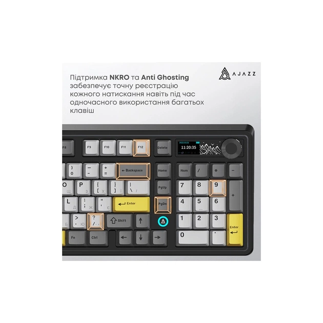 Клавиатура Ajazz AK980 V2 Maillard Switch Wireless/Bluetooth/USB UA Black/Grey/Yellow (AK980-V2-M-BGY) - изображение 10