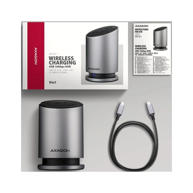 Концентратор AXAGON USB-C 9-in-1 wireless 15W PD100W 0.6m (HMC-WL9) - picture 6