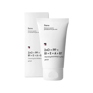 Маска для обличчя Sane Очищувальна і відбілювальна з оксидом цинку і вітамінами РР, В1, Е, А, В7 75 мл (4820266830175) зображення 1