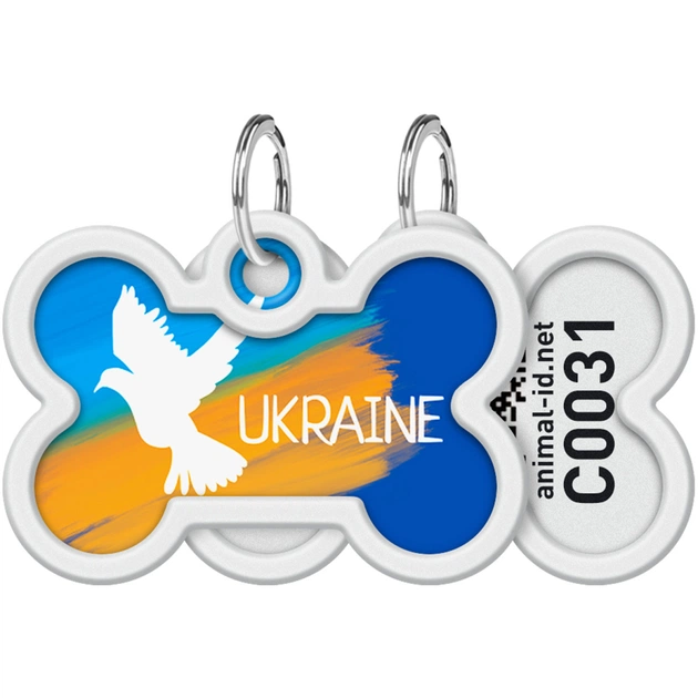 Адресник для тварин WAUDOG Smart ID з QR паспортом "Прапор", кістка 40х28 мм (0640-0229) - зображення 1