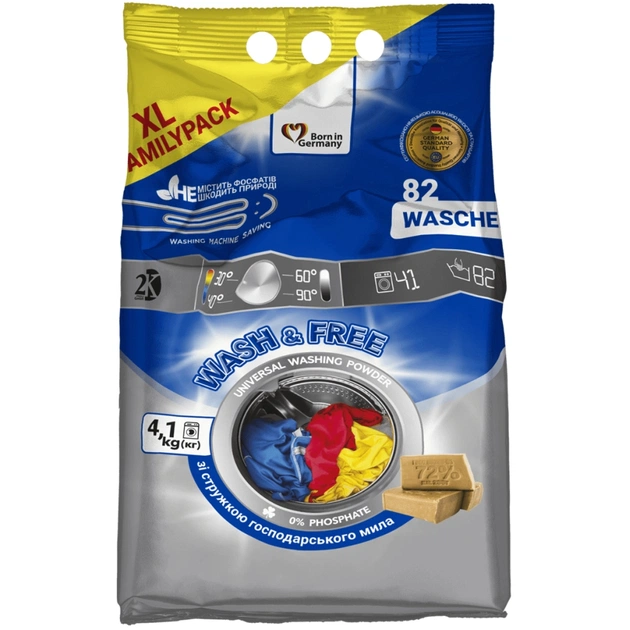 Пральний порошок Wash&Free Universal Зі стружкою господарського мила 4.1 кг (4262396143747) - зображення 1