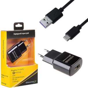 Зарядний пристрій Grand-X Quick Charge QС3.0, + cable USB -> Type C 1m (CH-550TC) зображення 1