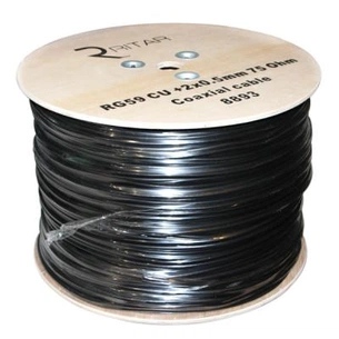 Кабель телевизионный Ritar RG-59, 0,81мм.CU, 64x0.12m CCA экран,+2*0.5power, black PVC (RT-B305-RG59+2x0.5mm / 08893) изображение 1