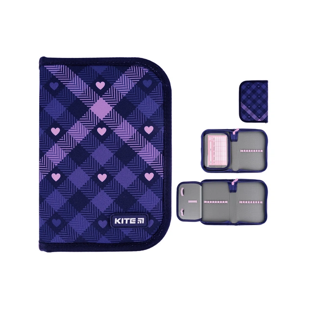 Пенал Kite Check and Hearts 621 відділення, 1 відворот (K24-621-1) - изображение 1