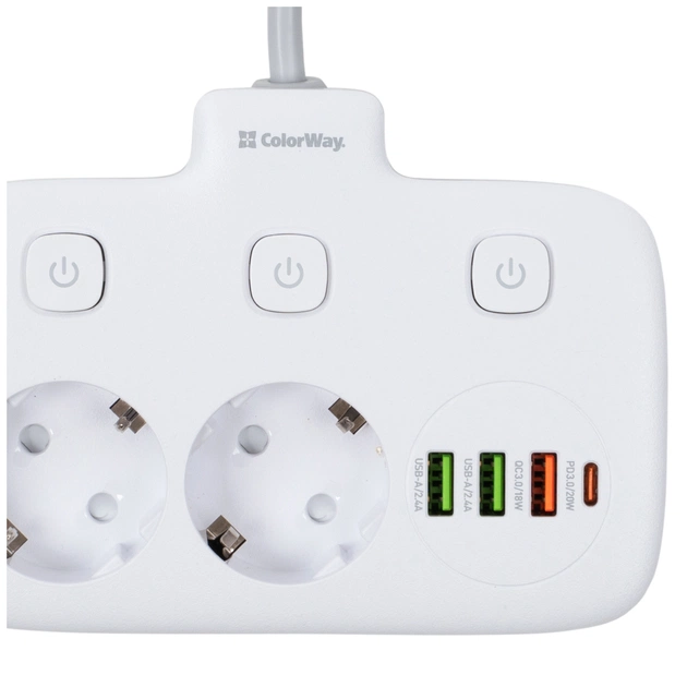 Мережевий фільтр живлення ColorWay 4 розетки/4USB White 1.8м (1QC3.0 + 3 AUTO ID) (CW-CHU44QW) - picture 4