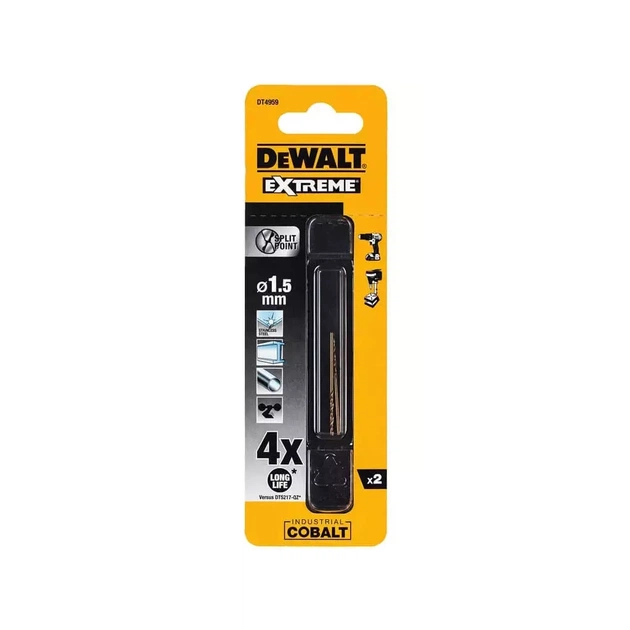 Свердло DeWALT по металу EXTREME INDUSTRIAL COBALT HSS-CO, 1,5 х 34 х 12 мм, 2 шт (DT4959) - зображення 1