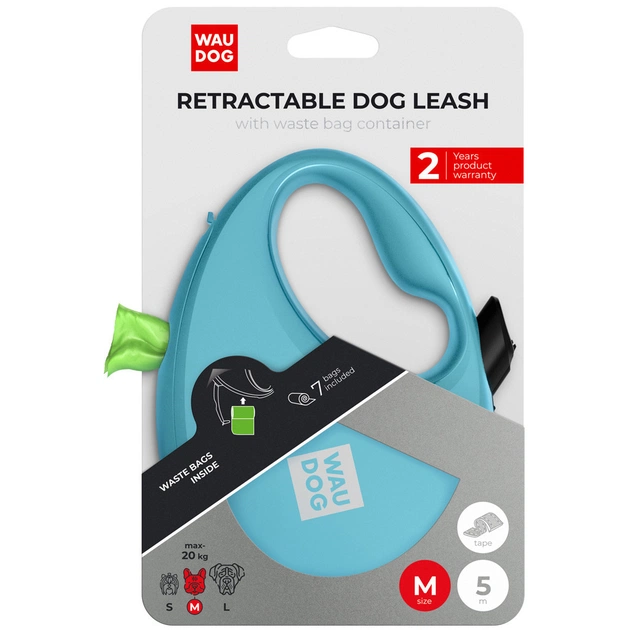 Повідець для собак WAUDOG R-leash з контейнером для пакетів M до 20 кг 5 м блакитний (26282) - зображення 5