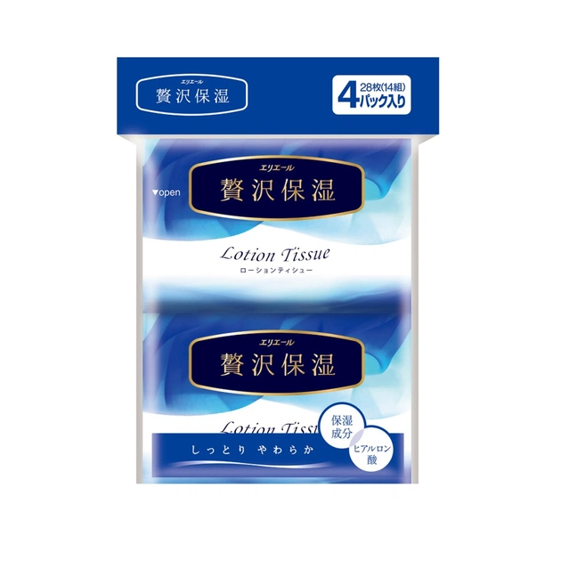 Серветки косметичні Elleair Premium Lotion Екстразаспокійливі 4 x 14 шт. (4902011714425) - зображення 1
