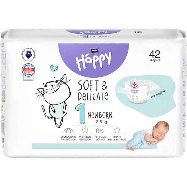 Підгузки Bella Happy Soft & Delicate Newborn 2-5 кг 42 шт (5900516605339) - зображення 1