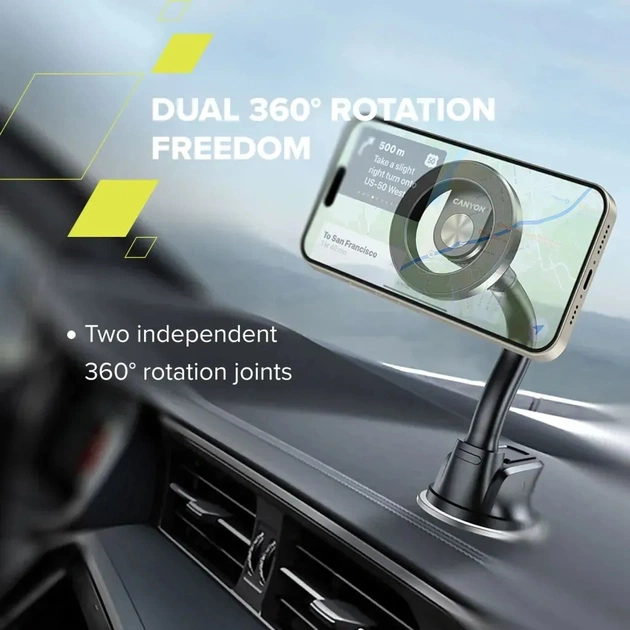Універсальний автотримач Canyon Magnetic car holder OnGrip 12 suction + air vent Black (CNS-CCHM12) - picture 12