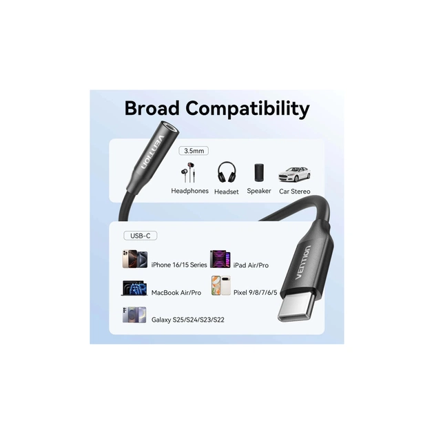 Перехідник USB-C to 3.5mm M black Vention (BIIBA) - picture 8