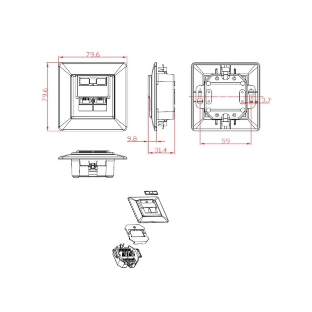 Комп'ютерна розетка RJ45x2 FTP cat.6 Cablexpert (MWS-2S6-01) - picture 5
