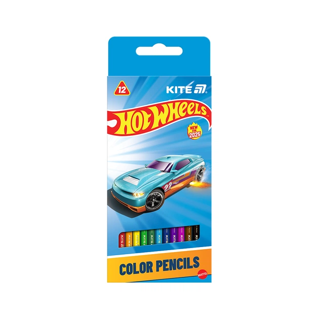 Карандаши цветные Kite Hot Wheels тригранні, 12 кольорів (HW25-053) - изображение 1