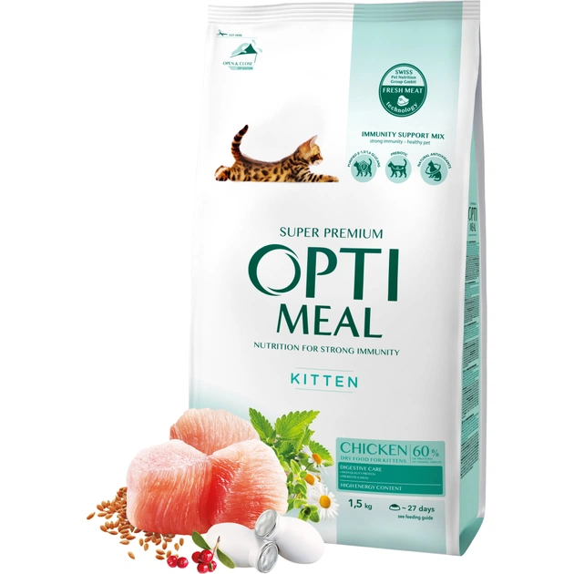 Сухой корм для кошек Optimeal для котят со вкусом курицы 1.5 кг (4820215369664) - изображение 1