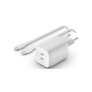 Зарядний пристрій Belkin 2xUSB-C PD65W GaN PPS + cable USB-C to USB-C 2.0m White (WCH013VF2MWH-B6) зображення 1