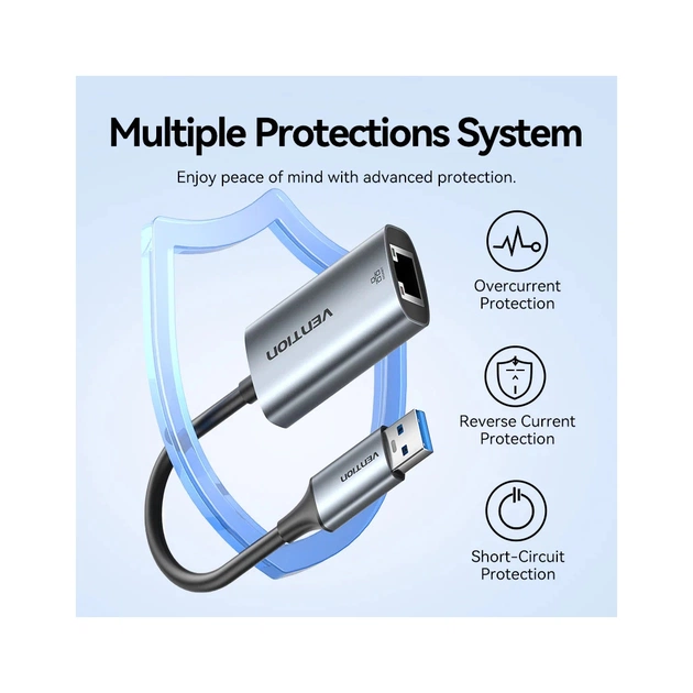 Перехідник USB-C + USB A to RJ45 Ethernet 1000Mbps 0.15m aluminum gray Vention (CFQHB) - picture 7