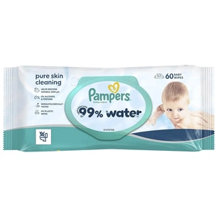Дитячі вологі серветки Pampers 99 Water, 60 шт (8006530116558) зображення 1