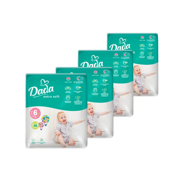 Підгузки Dada Extra Soft Extra Розмір 6 Large (16+ кг) 4 упаковки по 38 шт (152 шт) (4820174989576) - зображення 1
