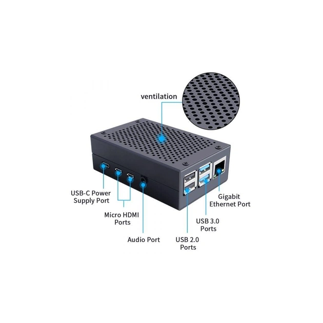 Корпус для Мікро ПК Pi HUT Raspberry Pi 4 aluminum black (102501) - picture 3