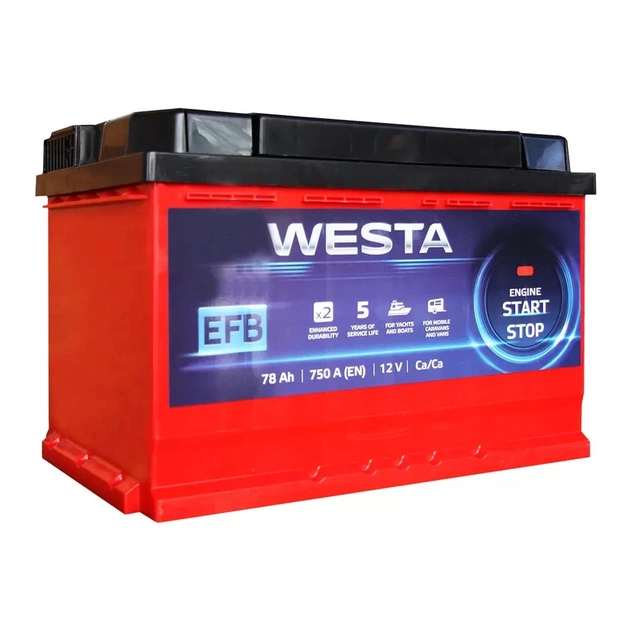 Аккумулятор автомобильный Westa 6CT-78 А RED EFB - изображение 1
