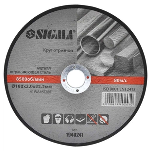 Круг відрізний Sigma по металу та нержавіючій сталі 180x2.0x22.2мм, 8500 об/хв (1940241) зображення 1