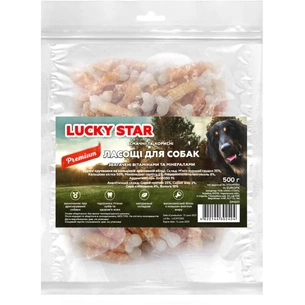 Ласощі для собак Lucky Star Кальцієва кістка в обгортці з курячого в'яленого м'яса 500 г (4820144302404) зображення 1