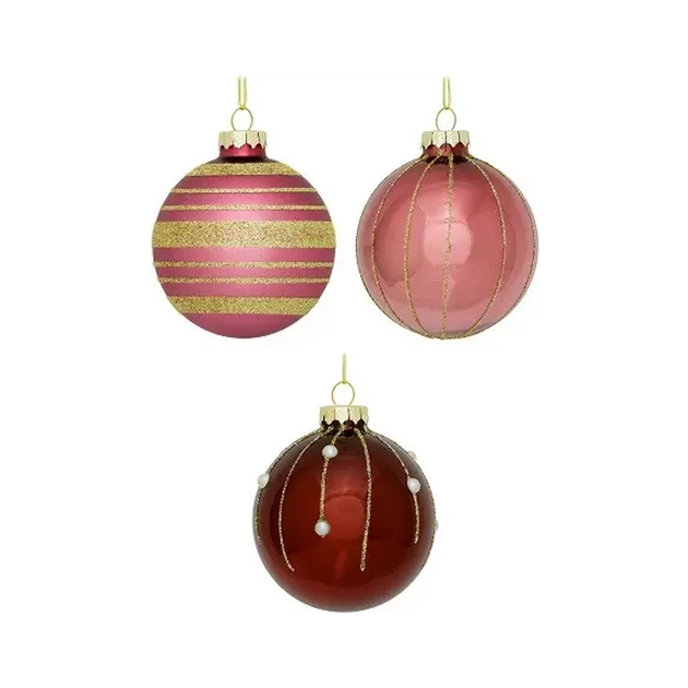 Ялинкова іграшка House Of Seasons Скляні кульки 3 шт D7 см Рожеві (8718861801606) - picture 1